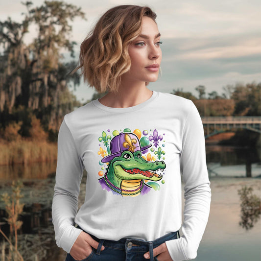 Alligator Mardi Gras Long Sleeve T-Shirt