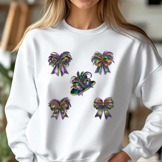 Mardi Gras Sweatshirt with Coquette Bow and Feathers - Unisex