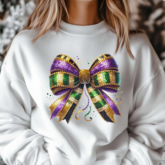 Mardi Gra Coquette Bow Design - Crewneck Sweatshirt