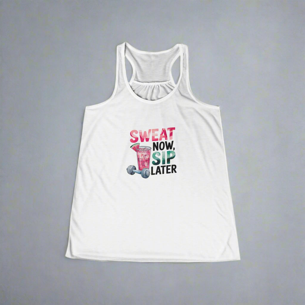 Sweat Now Sip Later - Women's Flowy Racerback Tank Top