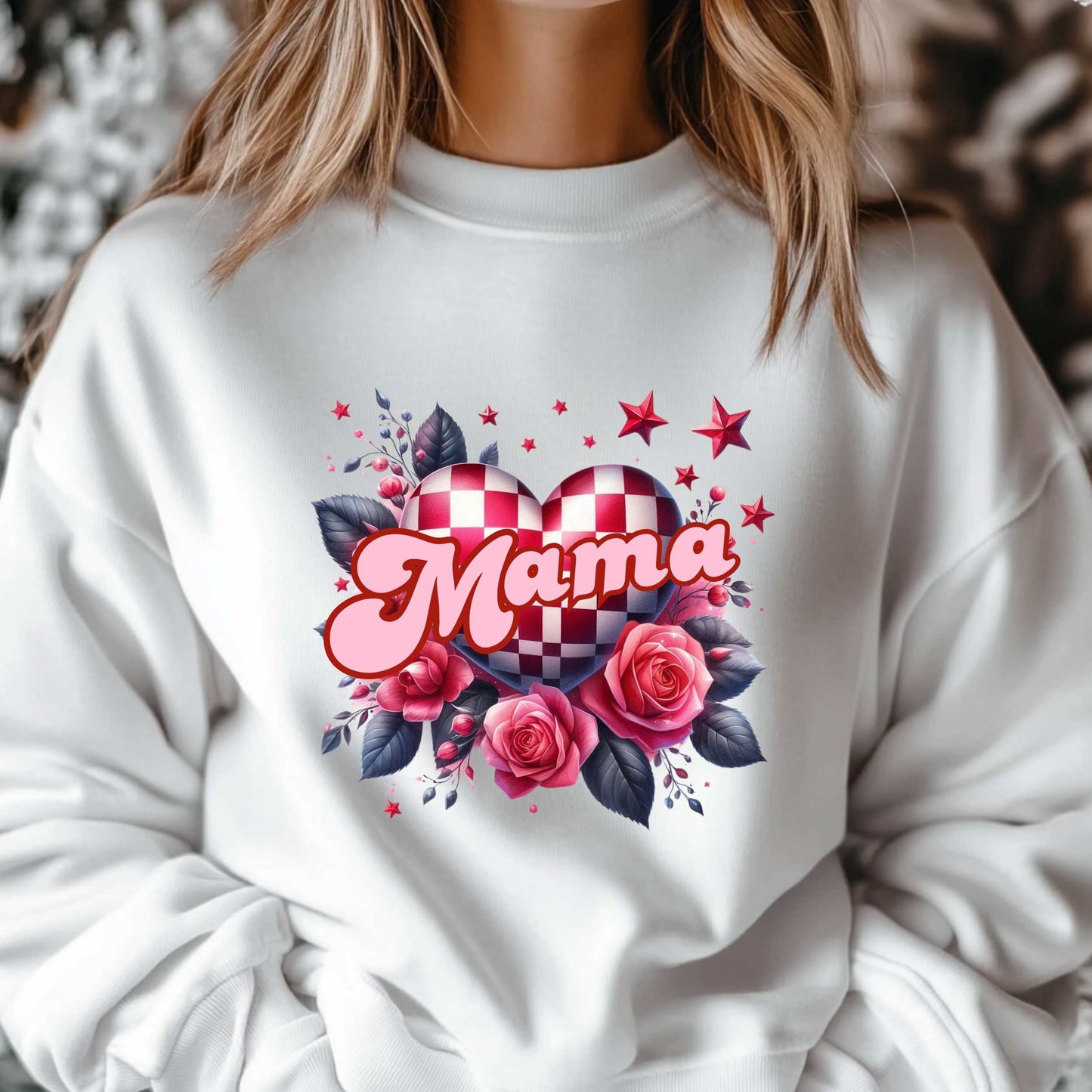 Mama with Checkered Heart - Crewneck Sweatshirt